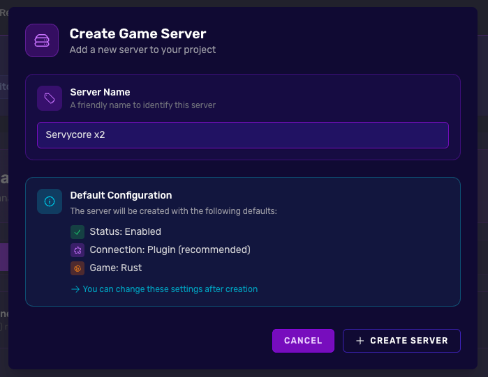 Create Server Form