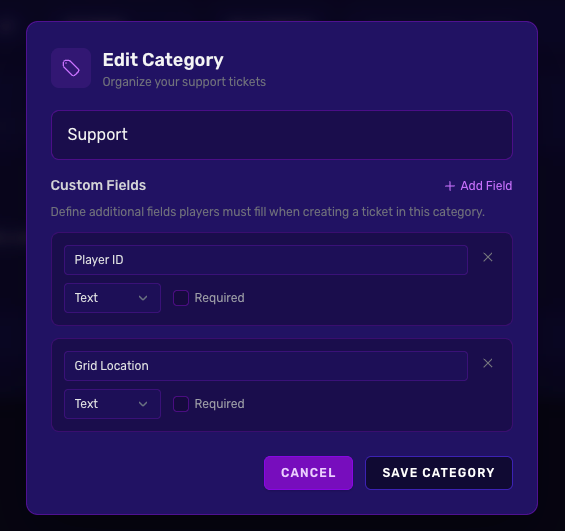 Category Form Fields
